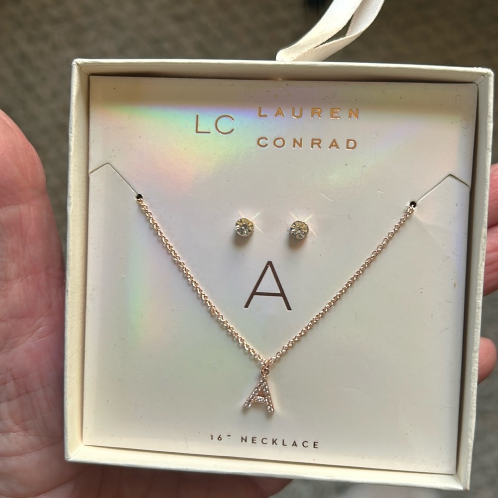Lauren Conrad Initial A Necklace & Earring Set -  NIB